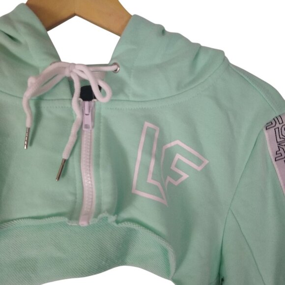 LF The Brand Mint Green Ultra Cropped Hoodie Logo Tape Sleeves Size M - Picture 10 of 10